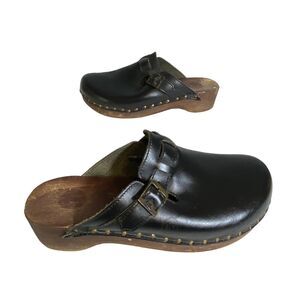 Berkemann Original Toeffler With Straps Rustic Wooden Clogs Calfskin Black Sz 9